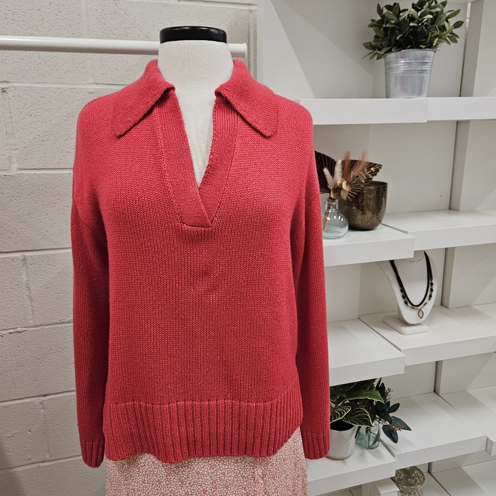 Collared Sweater In Deep Coral Poink